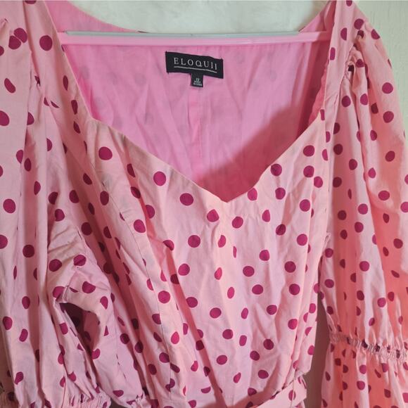 ELOQUII Maxi Shirt Dress Womens Plus 22 Polka Dot Cottagecore Tie-Waist - Picture 2 of 7